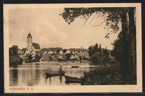 AK Nürtingen a. N., Uferpartie mit Kirche