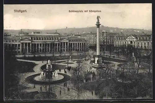 AK Stuttgart, Schlossplatz mit Königsbau und Denkmal