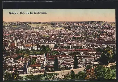 AK Stuttgart, Blick von der Gerokstrasse mit Kirche