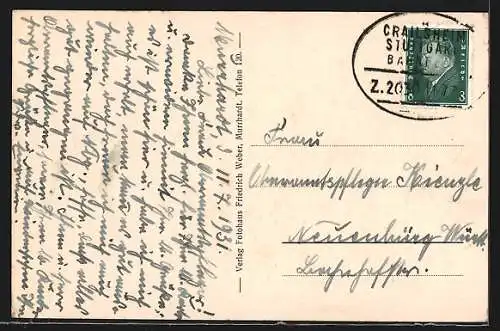 AK Murrhardt, Ortsansicht mit Teich aus der Vogelschau