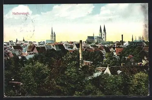 AK Halberstadt, Teilansicht mit Kirche