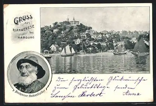 AK Blankenese bei Hamburg, Panorama mit Hotel, Blankeneser Hochseefischer