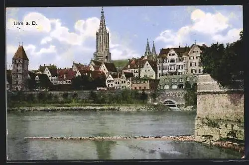 AK Ulm a. D., Uferpartie mit Münster