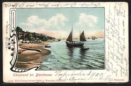 AK Hamburg-Blankenese, Elbestrand mit Segelbooten