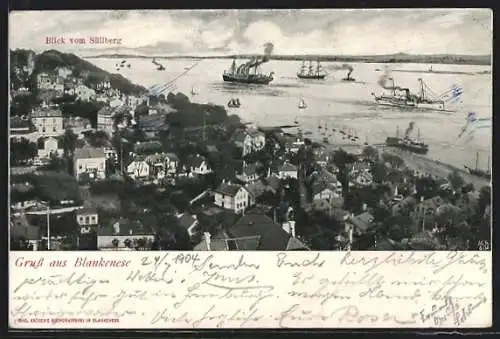 AK Hamburg-Blankenese, Blick vom Süllberg, Dampfer auf der Elbe