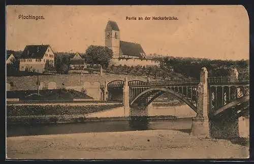 AK Plochingen, Partie an der Neckarbrücke