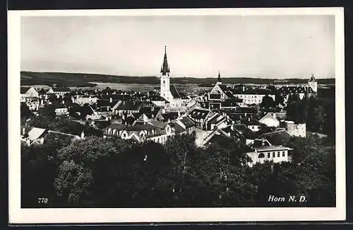 AK Horn, Ortspanorama mit Kirchturm