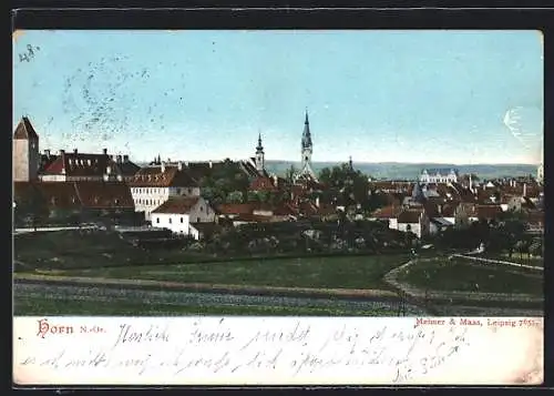 AK Horn /N.-Oe., Blick über die Felder in den Ort