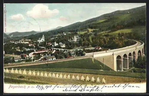 AK Payerbach, Panoramablick mit Aquädukt