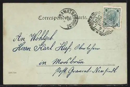 Mondschein-AK Innsbruck, Ortsansicht mit Kirche aus der Vogelschau