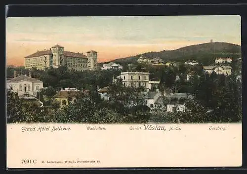 AK Vöslau, Grand Hotel Bellevue mit Waldvillen und Harzberg