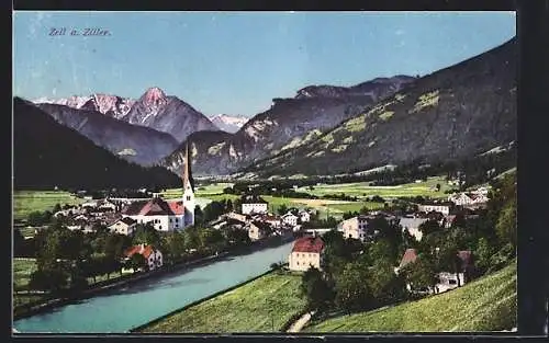 AK Zell a. Ziller, Ortsansicht mit Kirche