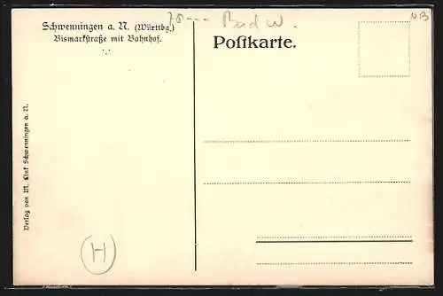AK Schwenningen a. N., Bismarkstrasse mit Bahnhof