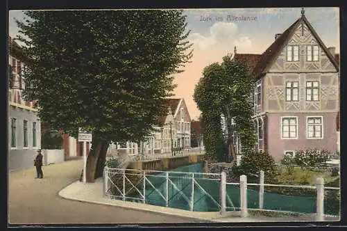 AK Jork im Altenlande, Ortspartie mit Brücke