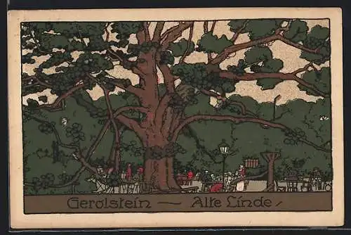 Steindruck-AK Gerolstein, Alte Linde mit Anlagen