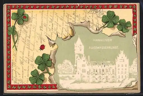 Lithographie Hannover, Flusswasserkunst, Glücksklee