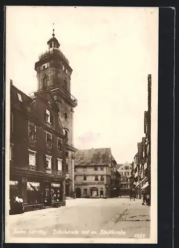 AK Aalen /Wrttbg., Schulstrasse mit ev. Stadtkirche