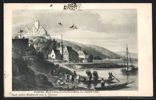 Künstler-AK Mainberg /Unterfranken, Ortschaft und Schloss im Jahre 1839