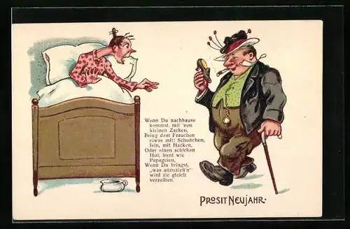 Künstler-AK Betrunkener kommt nach Hause, frauenfeindlicher Humor