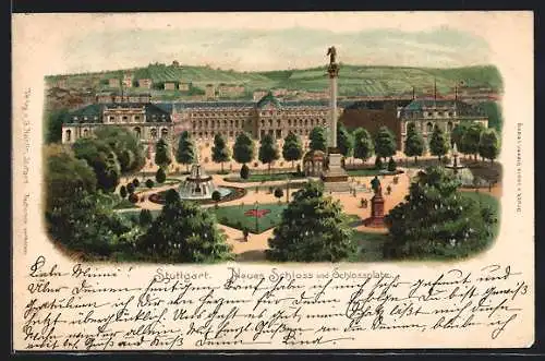 AK Stuttgart, neues Schloss und Schlossplatz