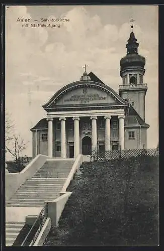 AK Aalen, Die Salvatorkirche mit Staffelaufgang