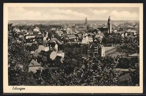 AK Erlangen, Panorama mit zwei Kirchen