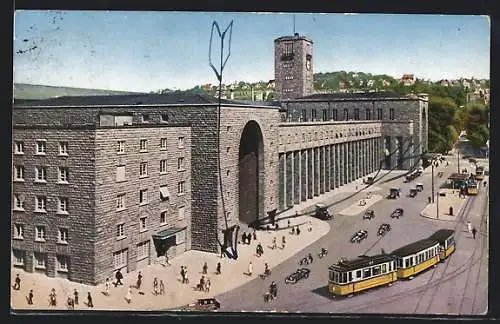 AK Stuttgart, Strassenbahn vor dem Hauptbahnhof