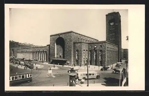AK Stuttgart, Hauptbahnhof und Strassenbahnen