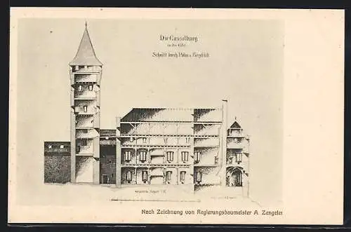 AK Pelm, Casselburg in der Eifel, Schnitt durch Palas und Bergfried