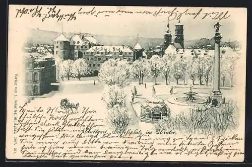 AK Stuttgart, Schlossplatz im Winter