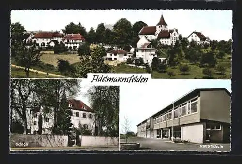 AK Adelmannsfelden, Ortsansicht, Schloss und Neue Schule
