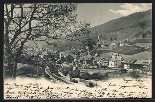 AK Moutier, Ortsansicht mit Bahngleisen
