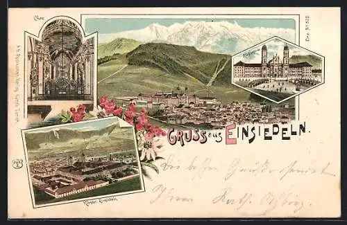 Lithographie Einsiedeln, Kloster Einsiedeln, Chor, Klosterkirche