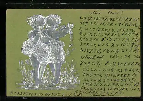 Präge-AK Engelskinder mit Korb, Jugendstil