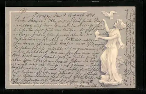 Künstler-AK Frau in römischem Gewand mit Tauben, Jugendstil
