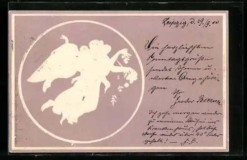 Präge-AK Engel streut Blumen, Jugendstil