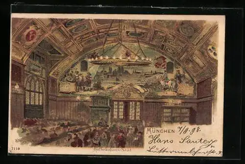 Lithographie München, Münchner Hofbräuhaus, Saal, Innenansicht