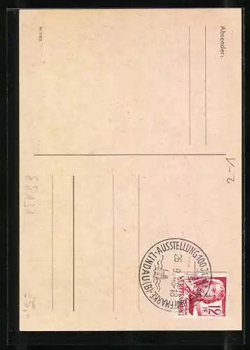 AK Briefmarken-Ausstellung 1948, Lindauer herbstwochen, 100 Jahre bayrische Briefmarke