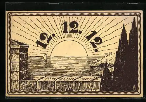 AK Besonderes Datum, 12.12.12 geht mit der Sonne über dem Meer auf