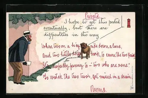 Künstler-AK Briefkasten wird von Hund bewacht