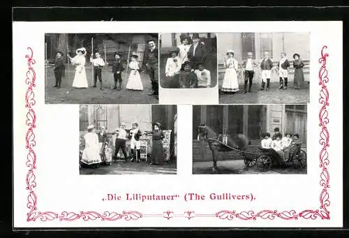 AK Die Liliputaner, The Gullivers, Pferdekutsche
