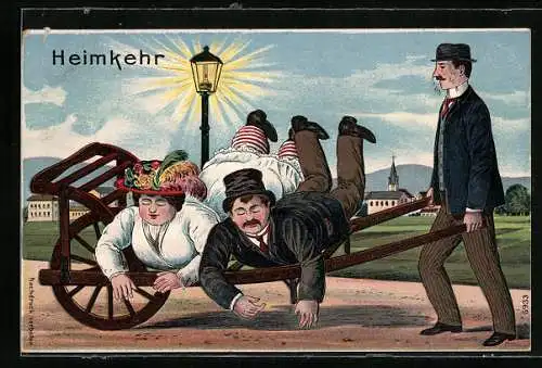 AK Mann schiebt betrunkenes Paar auf der Karre nach Hause