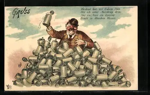 AK Trinker versinkt in etlichen Masskrügen