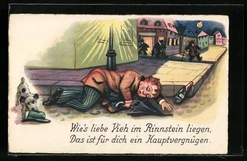 AK Betrunkener liegt im Rinnstein, Trinkerhumor