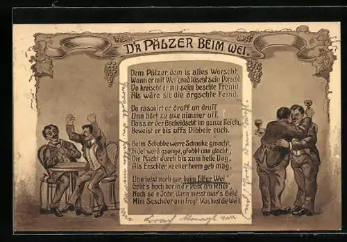 AK D`r Pälzer beim Wei..., Feiernde Männer trinken Wein