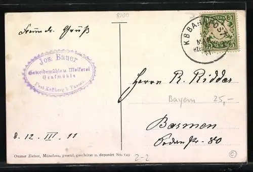 AK Prinzregent Luitpold von Bayern, Krone, Briefmarken, zum 90. Geburtstag am 12.3.1911