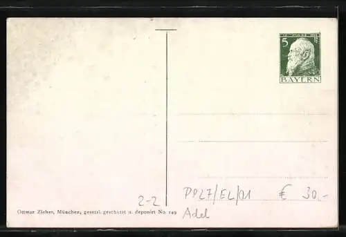 AK Prinzregent Luitpold von Bayern, Krone, Briefmarken, zum 90. Geburtstag am 12.3.1911