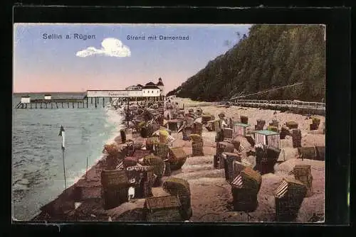 AK Sellin a. Rügen, Strand mit Damenbad
