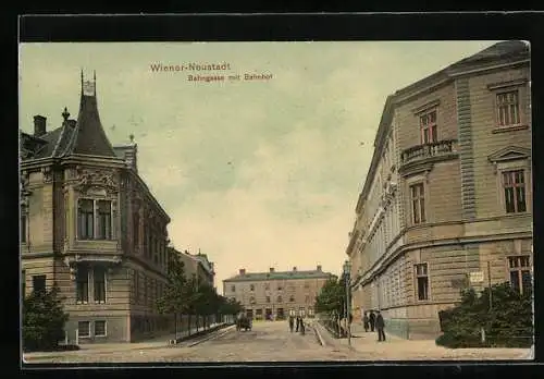 AK Wiener-Neustadt, Bahngasse mit Bahnhof