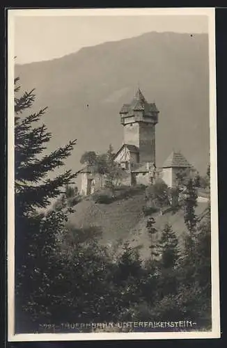 AK Obervellach, Burg Unterfalkenstein aus der Vogelschau